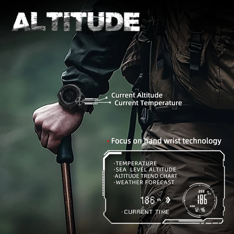 APACHE-46 Men Digital Watch Outdoor Sports Running Swimming Outdoor Sport Watches Altimeter Barometer Compass WR50M